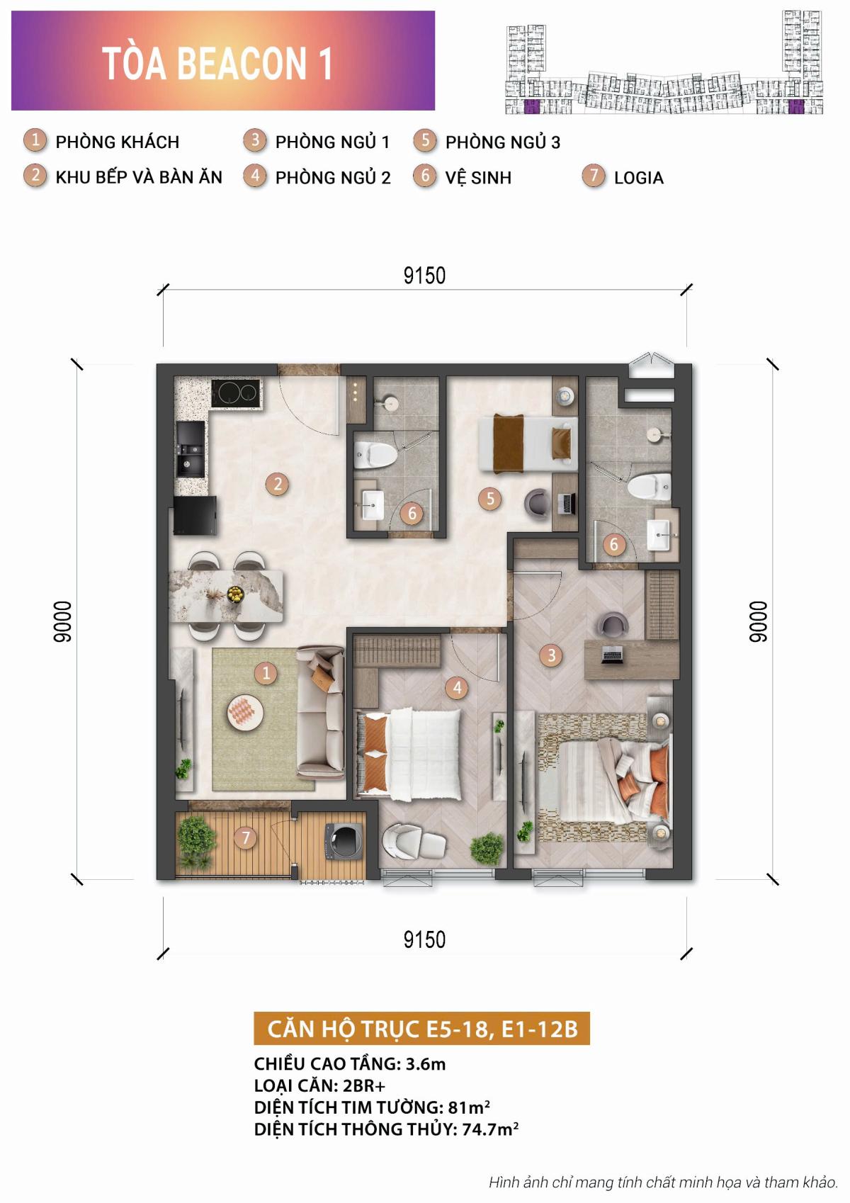 Căn hộ 2 phòng ngủ plus Beacon Tower Vũng Tàu
